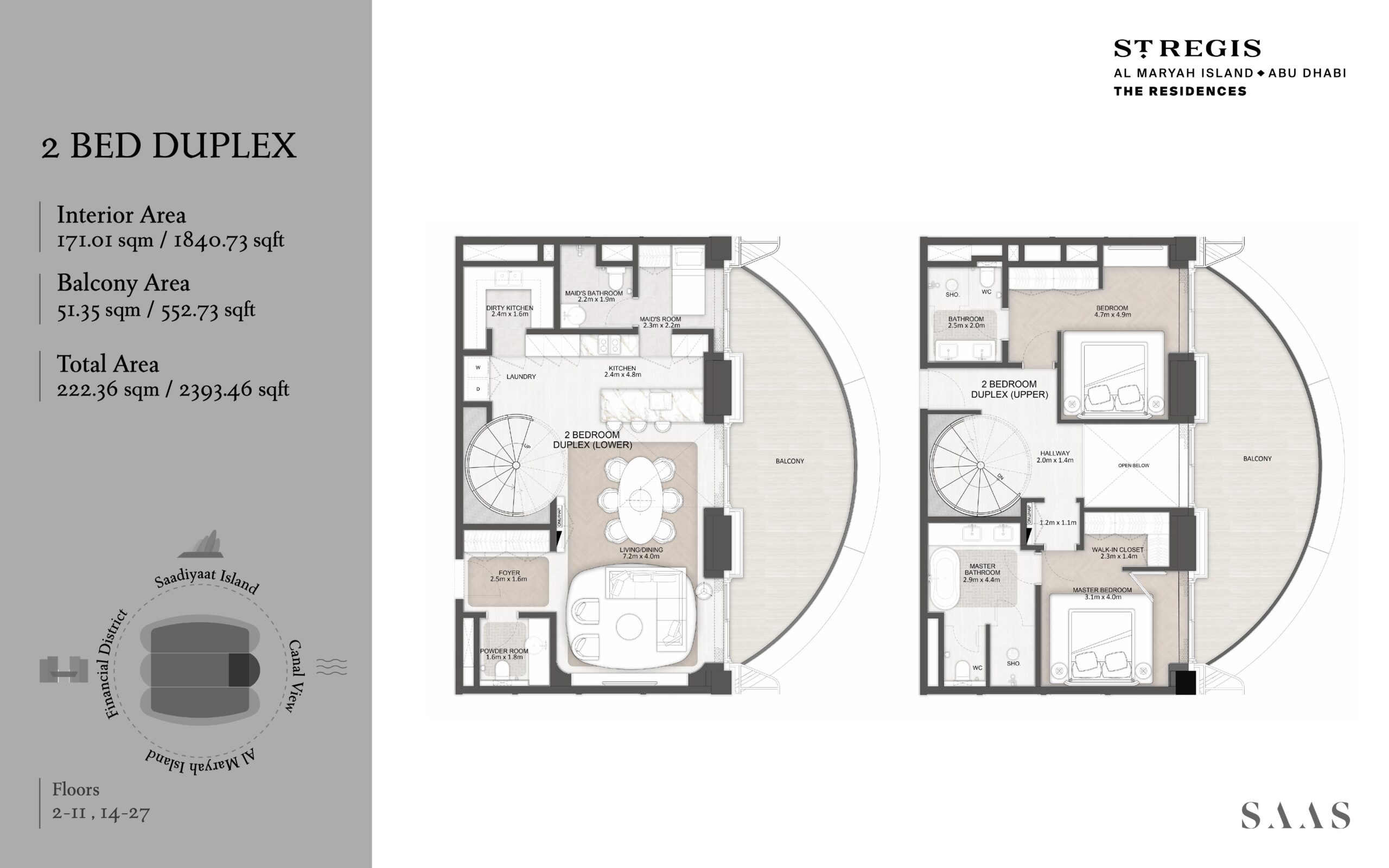 2 bedroom residence floor plan at St. Regis Al Maryah Island